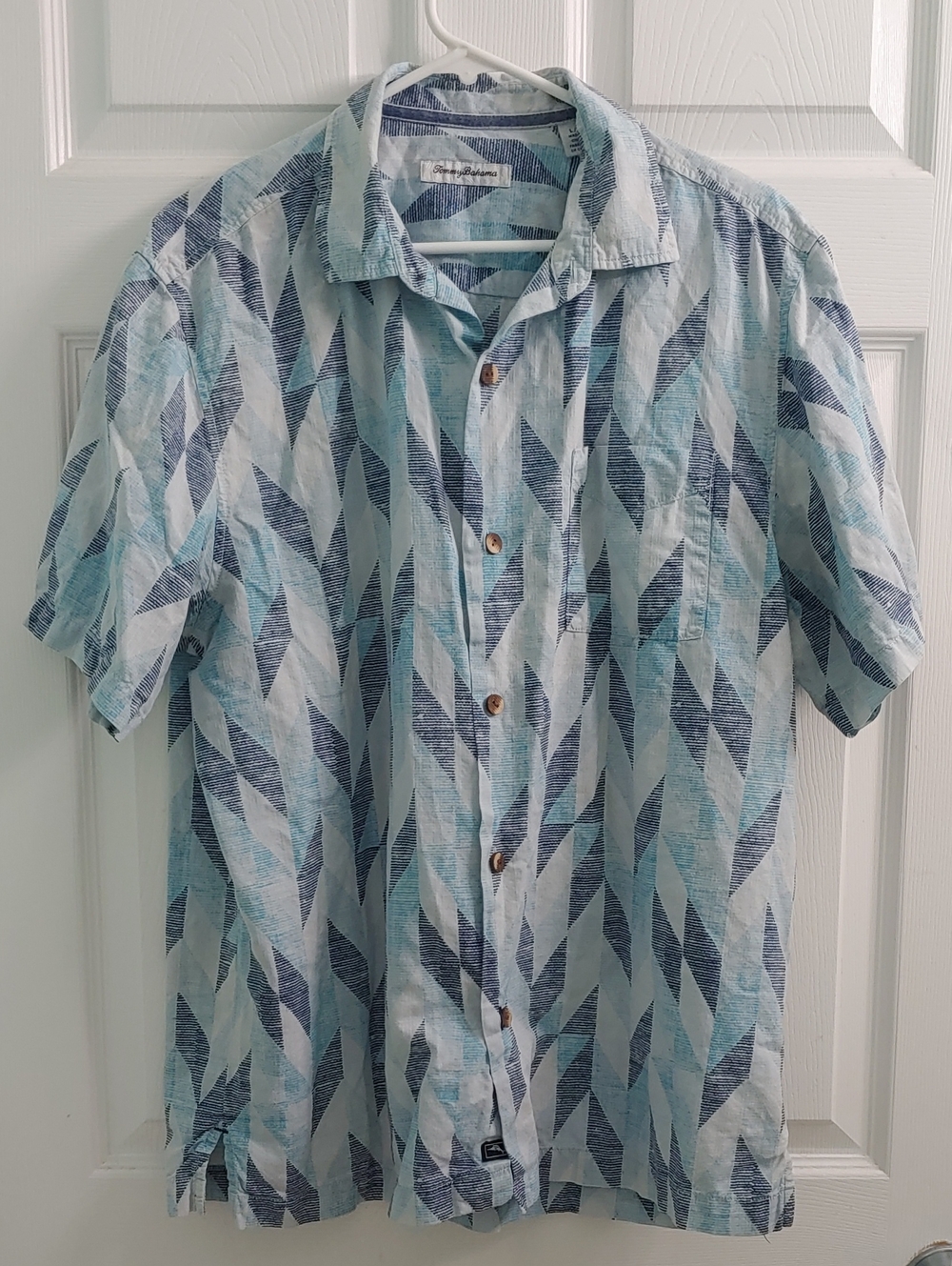 Tommy Bahama Short-Sleeve Button-Down Men's Blue Geometric Hawaiian Shirt Size L